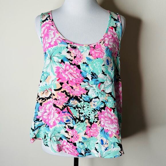 Yumi Kim Pink and Blue Floral Silk Tank - Picture 1 of 5